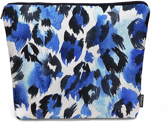Kalygon Leopard Print Makeup Bag For Women, Leopard Skin Adorable Cosmetic Bag Makeup Bags, Leopard Fur Zipper Bag Travel Bags Toiletry Organizers Pouch Bags Washing Bags For Gym Bathroom Blue Black