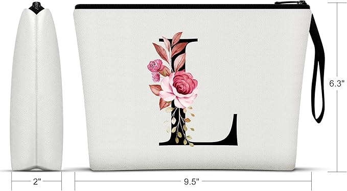 Vavabox A-Z Personalized Makeup Bag, Birthday Gifts for Women Mom, Gifts for Best Friend, Bride Bridesmaid Cosmetic bag (L, 01-White)