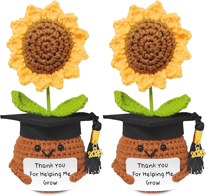 Lanpul 2 Pack Yellow Sunflower Cake Topper, Teacher Appreciation Gift for Graduation
