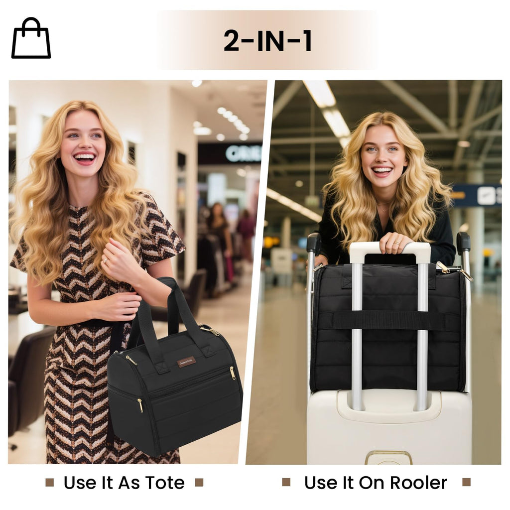 Wig Storage Bag Holds 3 Wigs Hair Tools Travel Bag Full-Open Breathable Organizer Case for Clips, Hair Dryer, Flat Curling Iron Brushes,Cosmetic Toiletry Tote Christmas Gift for Women Stylist
