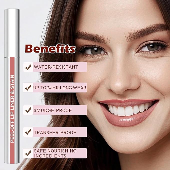 QCMME Lip Liner Stain Peel Off with Tweezer, Long Lasting Matte Lip Tattoo, Highly Pigmented Color Lip Makeup, Waterproof, Transfer-proof Lipstain for Women, Nude Pink