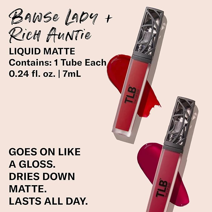 The Lip Bar - Nonstop Liquid Matte Lipstick Mini 2-Pack, Bawse Lady (Blue Red) + Rich Auntie (Deep Berry) - High Pigment - One Swipe - Long Lasting - Jojoba Oil & Vitamin E - Vegan -.05 fl oz each