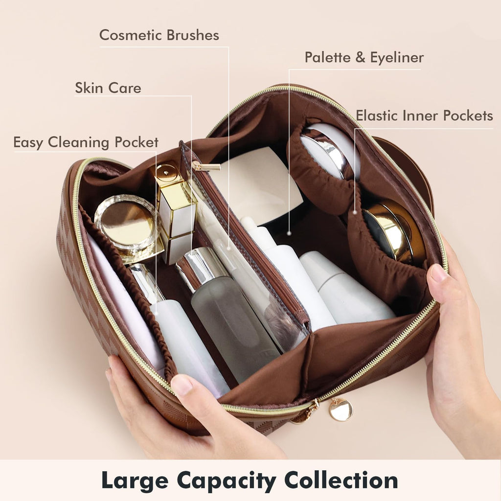 Prite Makeup Bag Travel Toiletry Bag Open Flat Cosmetic Organizer for Women