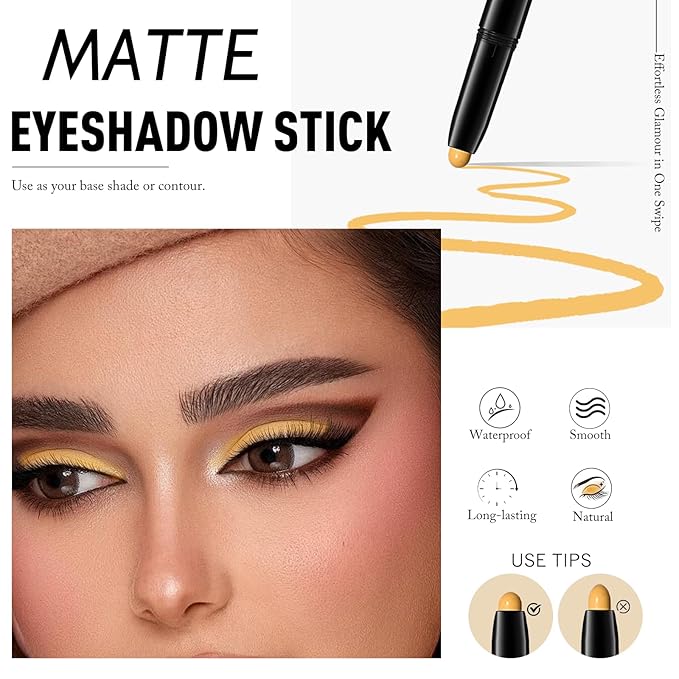 Wugbc Eyeshadow Stick Matte Eye Shadow Pencil Cream to Powder Eye Brightener Crayon Long-Lasting Crease-Proof Neutral Eyeshadow Buildable Blendable High Pigmented Eye Liner Makeup for Women, 7 YELLOW