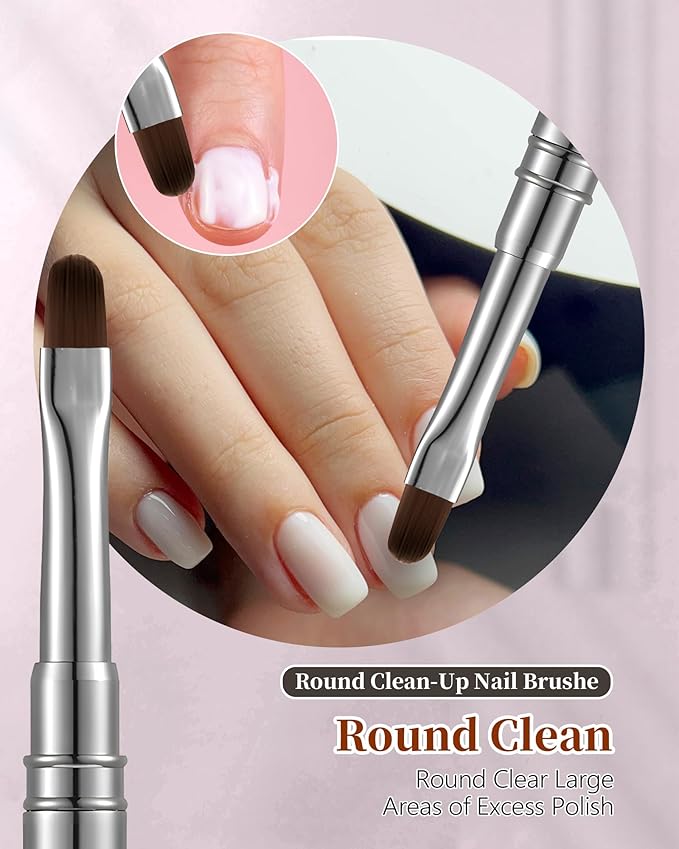 AMilHiTon 3PCS Nail Polish Clean Up Brush, Round/Flat/Angled, Gun Color