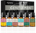 AROPERIMA Gentlemen Fragrance Essential Oil Set - Sandalwood, Forest Pine, Bay Rum, Ocean Breeze, Coffee, Amber 6x10ML for Diffusers, Aromatherapy, Massage, Perfume, Soap Making and Candle