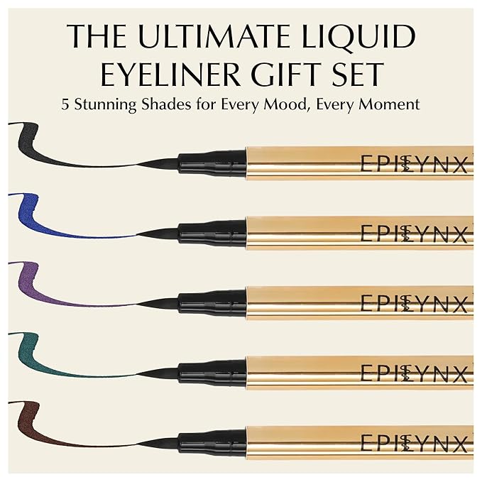 EPILYNX Liquid Eyeliner Gift Set, Waterproof Vegan, 5 Shades, 2mL Each