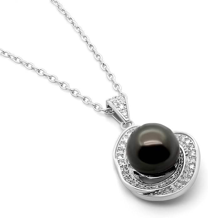 TRYNDI Real Tahitian Black Pearl Necklace Gifts for Women - Larger 11-12mm Luxury Pearl, Mothers Day Gifts For Wife - Christmas Valentines Soulmate Necklace For Women (Black Pearl Circle)
