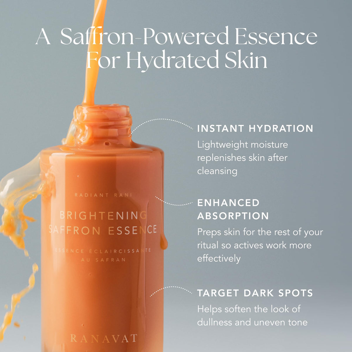RANAVAT Radiant Rani Brightening Saffron Facial Essence - Hydrating Milk Toner Formulated with Niacinamide & Squalane to Moisturize & Calm Skin - Helps Improve the Appearance of Dark Spots (100ml)