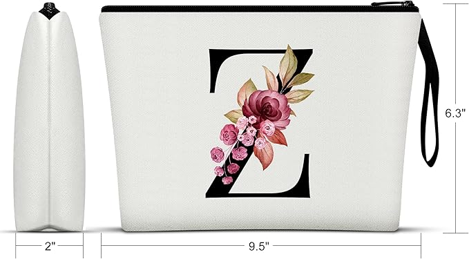 Vavabox A-Z Personalized Makeup Bag, Birthday Gifts for Women Mom, Gifts for Best Friend, Bride Bridesmaid Cosmetic bag (Z, 01-White)