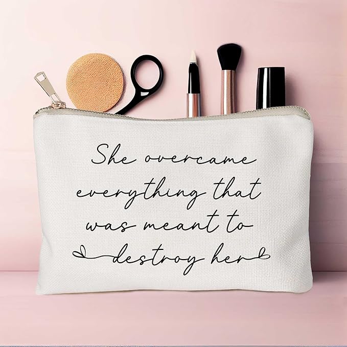 HubbgDesign She Over Came Everything That Was Sent To Destroy Her Makeup Bag Women Empowerment Gift To Girl Boss Strong Women Female Empowerment Gift