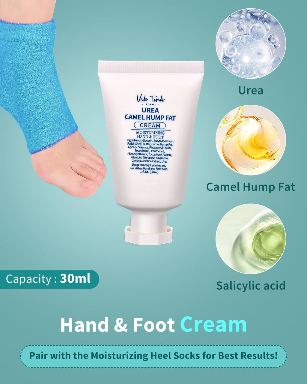 Foot Care Kit - Tea Tree Oil, Urea Cream 40%, Salt Scrub, Serum, Heel Socks
