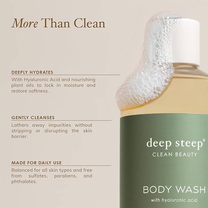 Deep Steep Lavender Vanilla Body Wash, Hydrating Shower Gel with Hyaluronic Acid & Shea Butter for Sensitive Skin, Bodywash for Women & Men, 17 Fl Oz, 1-Pack