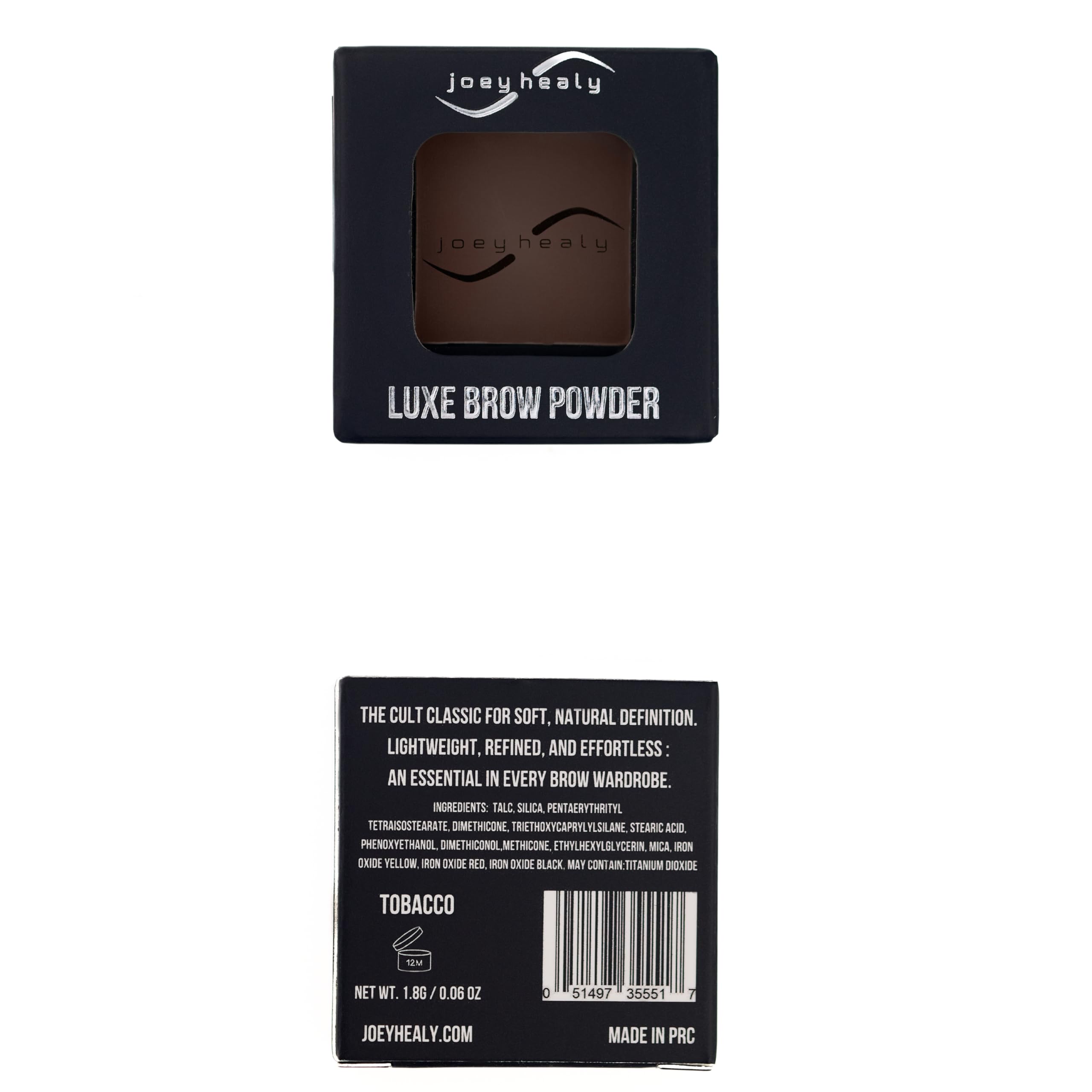 Joey Healy Luxe Brow Powder, Natural and Soft Definition Eyebrow Powder, Waterproof Brow Makeup Formula, Tobacco (Brunette)