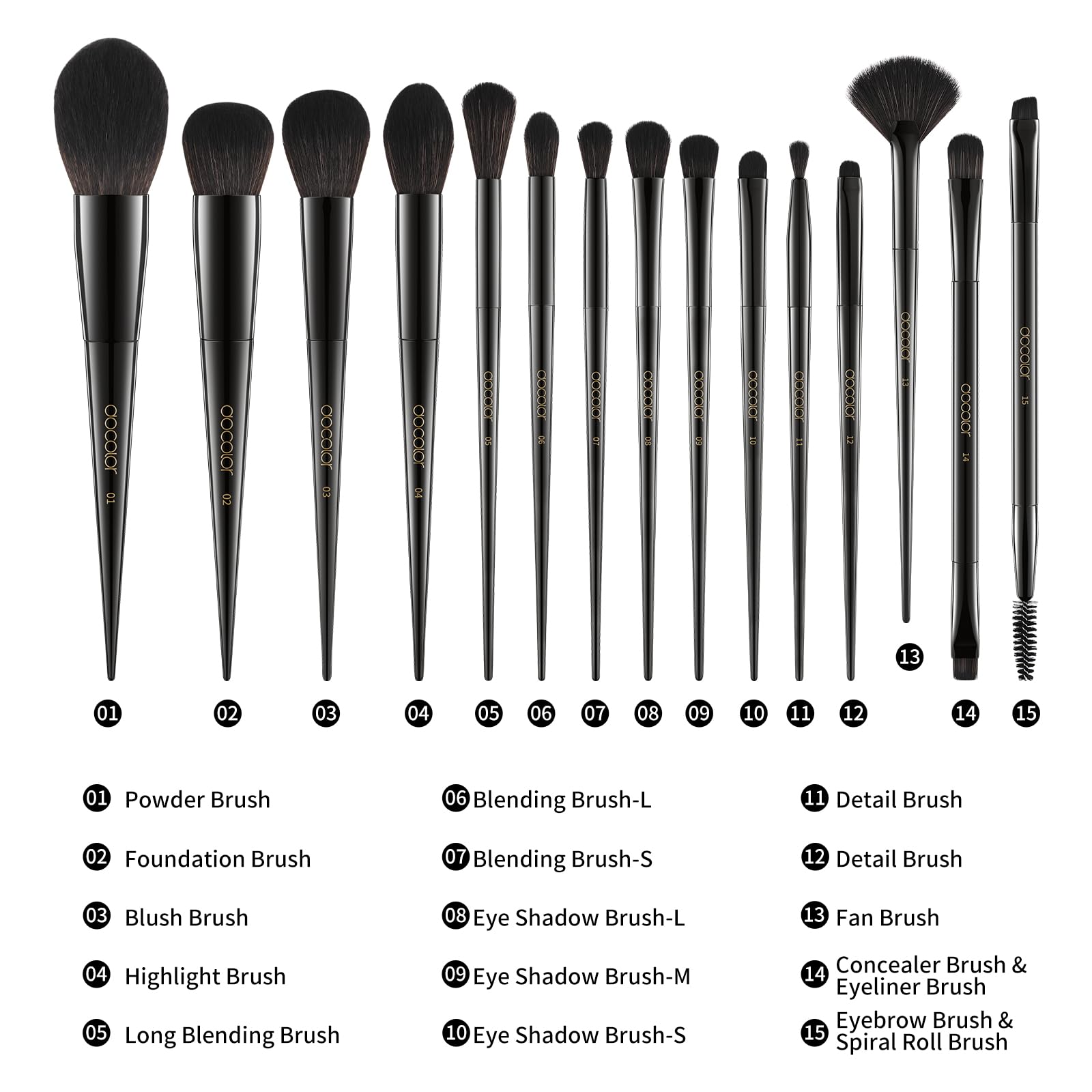 Docolor Makeup Brushes 15Pcs Obsidian Makeup Brush Set Premium Synthetic Powder Kabuki Foundation Contour Blush Concealer Eye Shadow Blending Eyeliner Crease Eyebrow Make Up Brush Kit