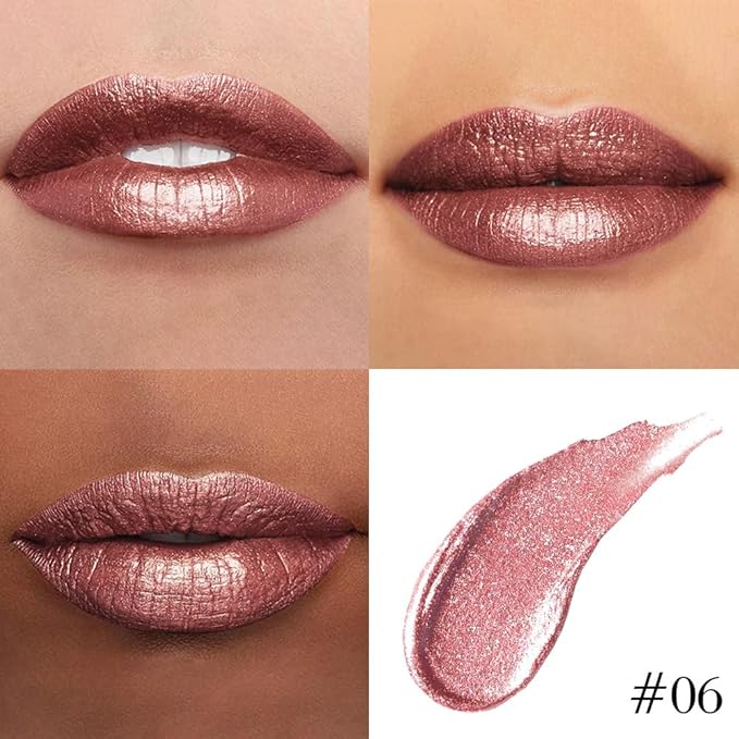 Kaely 2-in-1 Dark Bronze Metallic Lipstick and Lip Liner, Shimmer Liquid Metallic Lipsticks for Women, Glitter Lip Gloss Stain Long Lasting Waterproof Smudge Proof 24 Hour, Vegan Makeup, 06