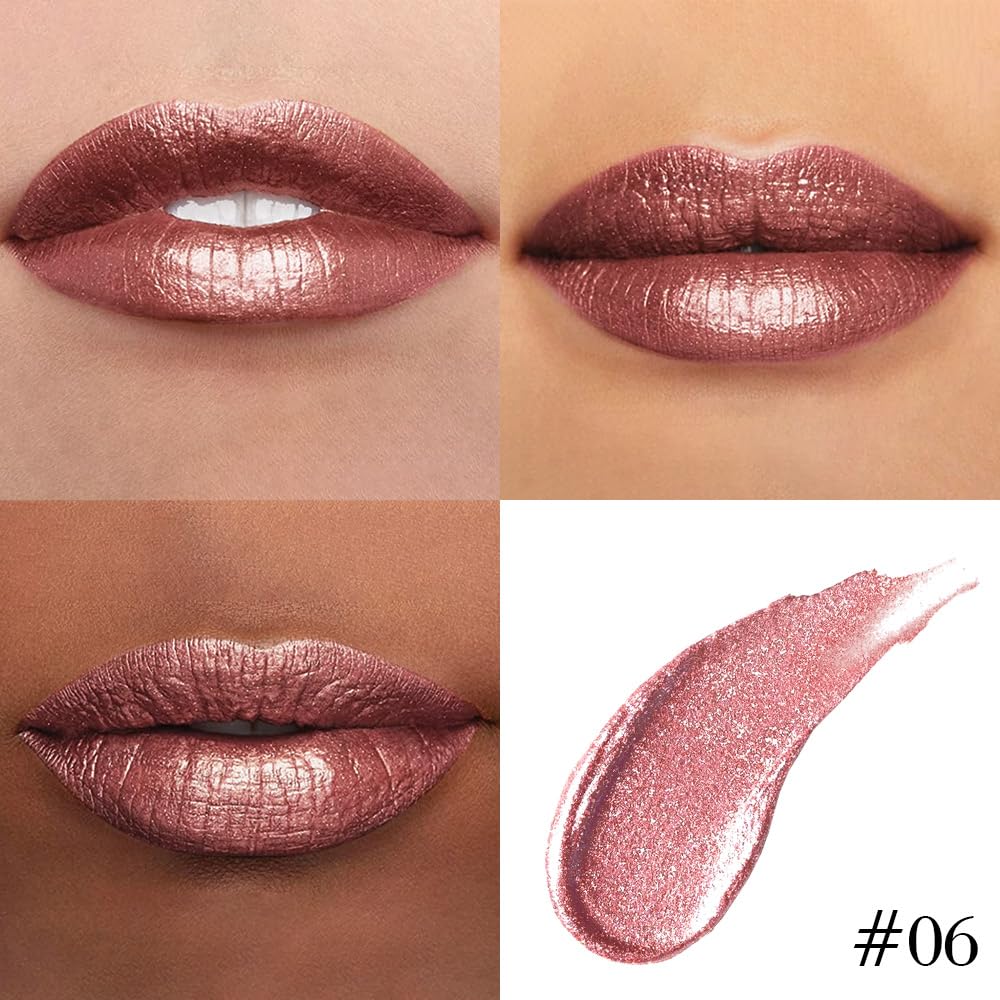 Kaely 2-in-1 Dark Bronze Metallic Lipstick and Lip Liner, Shimmer Liquid Metallic Lipsticks for Women, Glitter Lip Gloss Stain Long Lasting Waterproof Smudge Proof 24 Hour, Vegan Makeup, 06