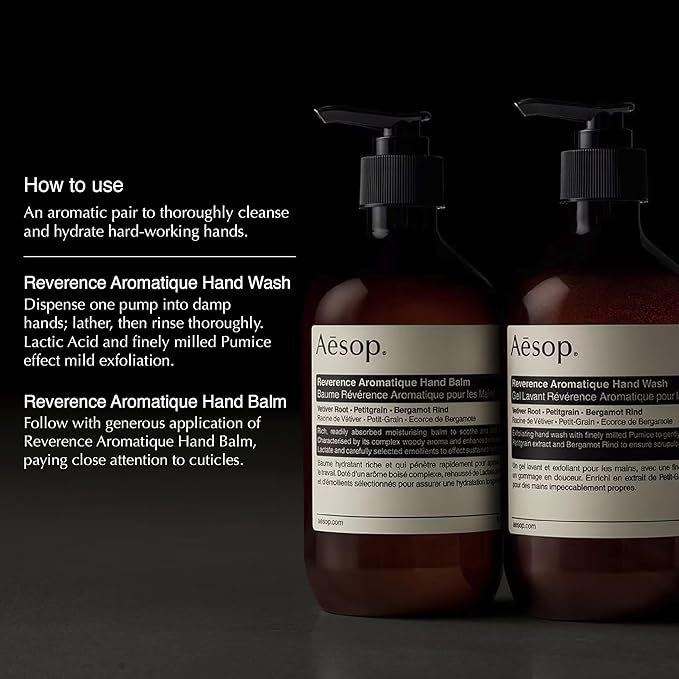 Aesop Reverence Hand Wash & Balm Set | Woody, Earthy Duo that Exfoliates & Hydrates Hands | 16.9 oz / 500mL (Set of 2)