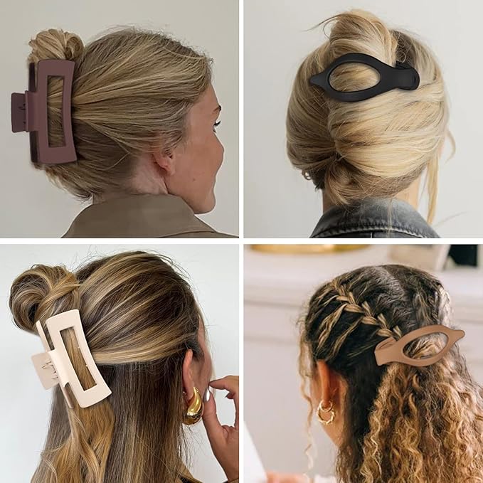 CHANDAT Hair Clips for Women 4.3 Inch Large Hair Claw Clips 8 pcs Square Claw Clips & Flat Hair Clips for Thick or Thin Hair French Concord Hair Barrettes Alligator Hair Accessories for Women (Brown)