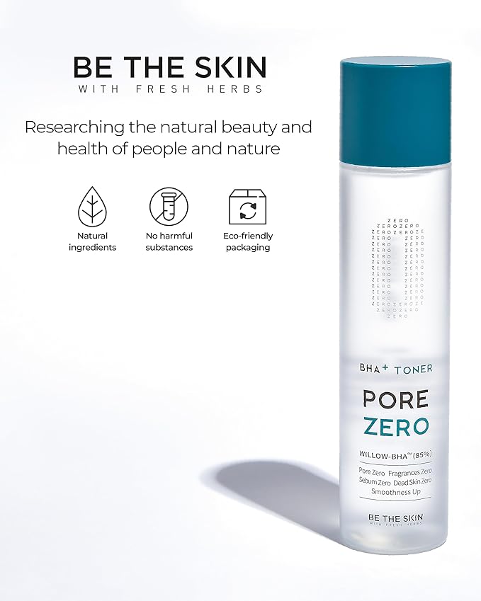 BE THE SKIN Pore Zero BHA Exfoliating Toner - 85% Willow Bark Water Base + Salicylic Acid, Helps Clear Pores & Blackheads, Zero Alcohol Zero Fragrance for Oily Blemish-Prone Skin | 5.07 fl oz