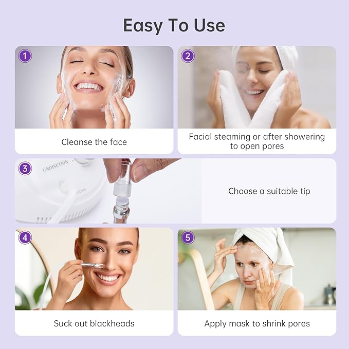 UNOISETION Blackhead Vacuum Removers, 2 in 1 Pro-Grade At-Home Spa Facial Vacuum Pore Cleaner for Blackheads, Whiteheads, Exfoliation, 20-80 Kpa Adjustable Suction for All Skin Types, White