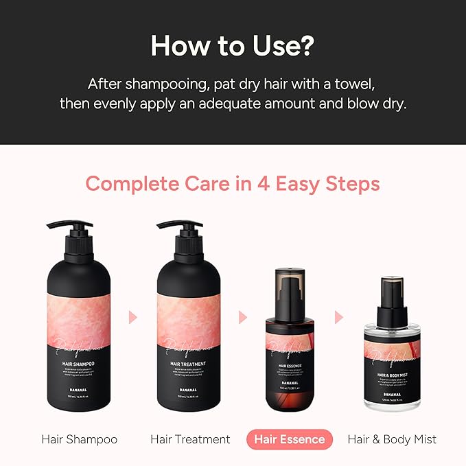 BANANAL 2-in-1 Hair Serum & Perfume Oil - Korean Hair Care, Moroccan Argan Oil & 12 Amino Acids for Dry Damaged Hair, Anti-Frizz Glass Hair Shine, Paraben-Free, Peach Floral Musk, 3.38 fl oz