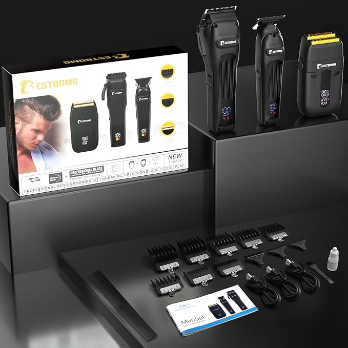 BESTBOMG® Hair Clippers for Men, Clipper, Trimmer & Shaver Set, BS-808A