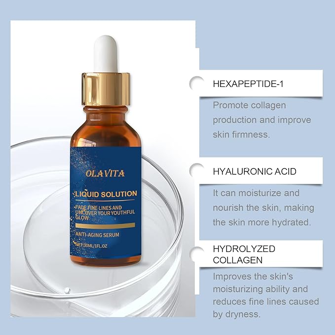 OLAVITA Facial Serum, Liquid Anti-Aging Solution with Vitamin C, E, Retinol & Aloe, Boosts Collagen, Shrinks Pores, Diminishes Wrinkles & Fine Lines (2Pcs)
