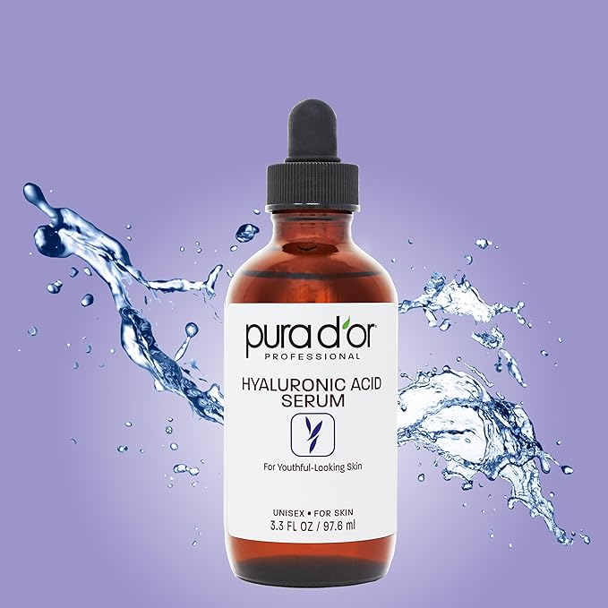 PURA D'OR 3.3 Oz Hyaluronic Acid Serum For Deep Hydration: Anti-Aging, Plumping & Moisturizing Formula For Ayurvedic Skin Care-Smooth, Supple Skin - Natural Boost - Fine Lines & Wrinkle Reducer