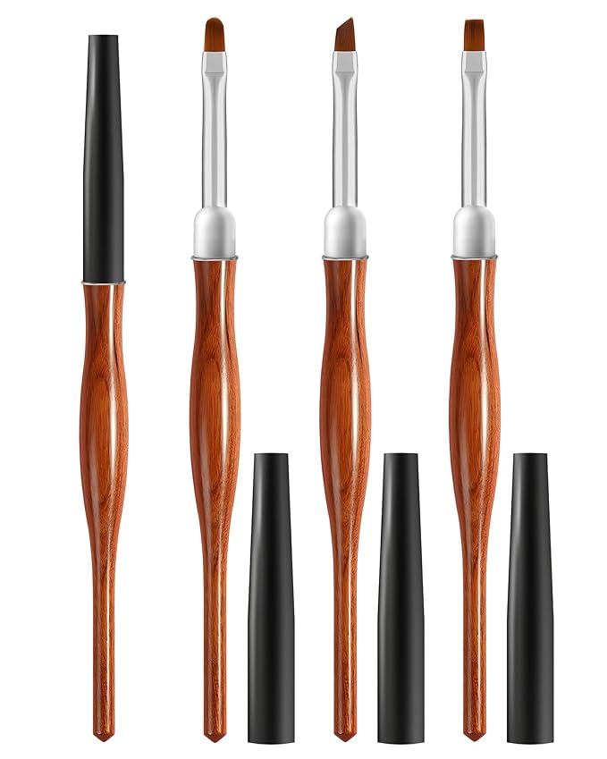 AMilHiTon 3PCS Nail Polish Clean Up Brush, Round/Angled/Flat, Wood Color
