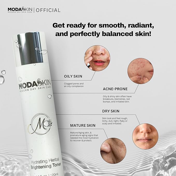 MODASKIN Hydrating Herbal Brightening Toner, Herbal Extract & Antioxidant, Witch Hazel to Brighten & Restore Your Skin's Natural Glow, 4.1 Oz