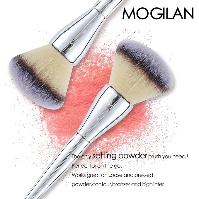 MOGILAN Powder Brush Large Foundation Brush for Pressd Powder Premium Fluffy Synthetic Kabuki Makeup Brush Perfect For Blending Buffing with Loose Powder Liquid Foundation Full Coverage