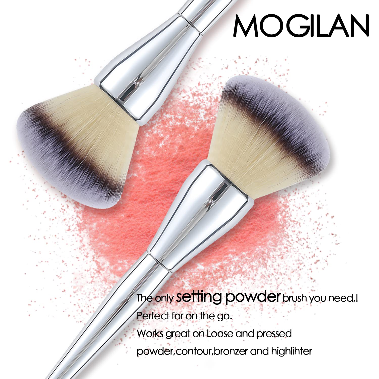 MOGILAN Powder Brush Large Foundation Brush for Pressd Powder Premium Fluffy Synthetic Kabuki Makeup Brush Perfect For Blending Buffing with Loose Powder Liquid Foundation Full Coverage