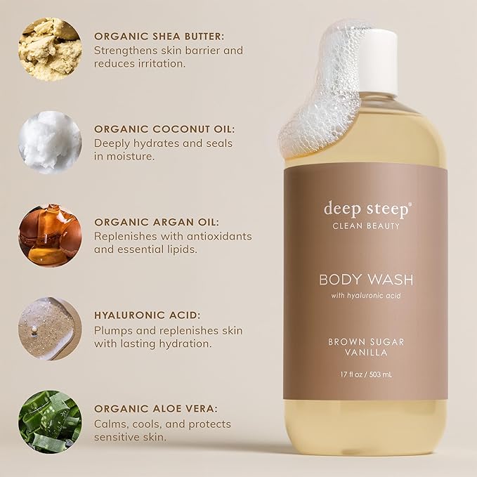 Deep Steep Pure Coconut Body Wash, Hydrating Shower Gel with Hyaluronic Acid & Shea Butter for Sensitive Skin, Bodywash for Women & Men, 17 Fl Oz, 1-Pack
