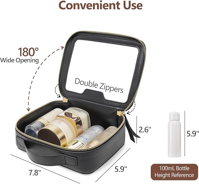 PACKISM Clear Makeup Bag Foldable - Medium TSA Approved Toiletry Bag, Black
