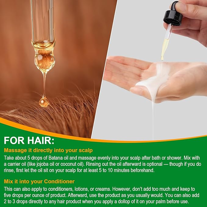 VXHDAG Batana Oil - 100% Pure & Natural from Honduras for Hair Growth, Eliminates Split Ends, Enhances Radiance & Nourishment for All Hair Types, 2.02 fl oz