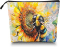 Scribesense Cosmetic Bags Travel Makeup Toilet Case Waterproof Pouch for Women Girls 6.7X9.45inches - Bee on A Sunflower in Watercolor Painting