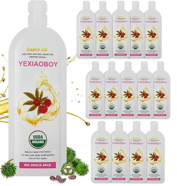 YEXIAOBOY USDA Certified Organic Golden Castor Oil (4Oz), Pure Cold-Pressed Hexane Free Organic Castor Oil Unrefined for Face, Hair Treatment Starter, Skin Moisturizer, Suitable for Women Men Kids