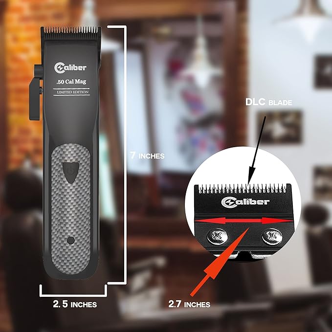 Caliber Pro -.50 Cal Limited Edition Clipper - Long Lasting 8+ Hours of Power - Ultra Low Noise Technology - Rechargeable Powerful Battery - Easy Zero Gap Cut - Hair Grooming Tool for Men (Black)