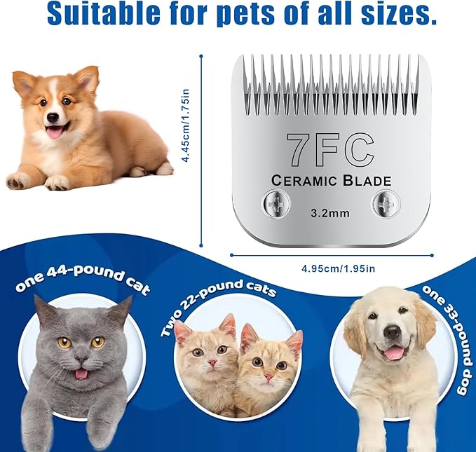 colorski 7FC# Detachable Pet Dog Grooming Clipper Ceramic Blade,Compatible with Andis Size 7FC Cut Length 1/8"(3.2mm),Compatible with andis/wahl/Oster Dog Clippers 1PCS