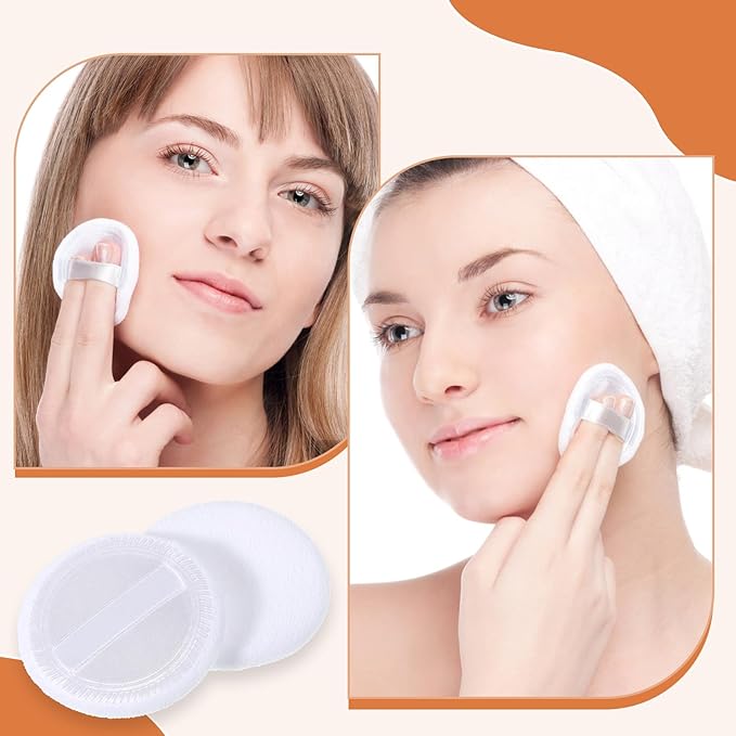 40 Pcs Washable Soft Makeup Powder Pads Cotton Bulk, White Round Cosmetic Face Powders Makeup Puffs with Ribbon, for Loose Setting Blending Foundation Cream Pressed Body Powders