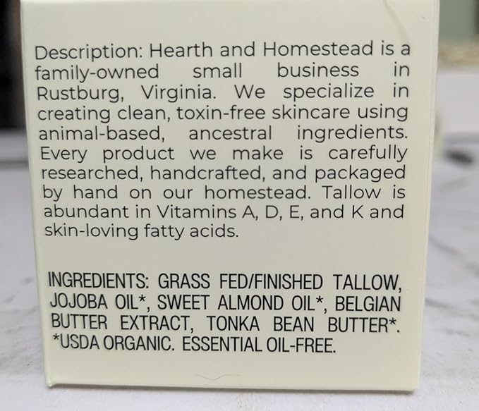 Hearth & Homestead Whipped Beef Tallow for Skin & Face, 100% Grass Fed, Eczema Cream & Body Butter, Organic Virgin Almond Oil, Lotion & Hand Moisturizer for Dry Skin, Butter Almond, 1.3oz