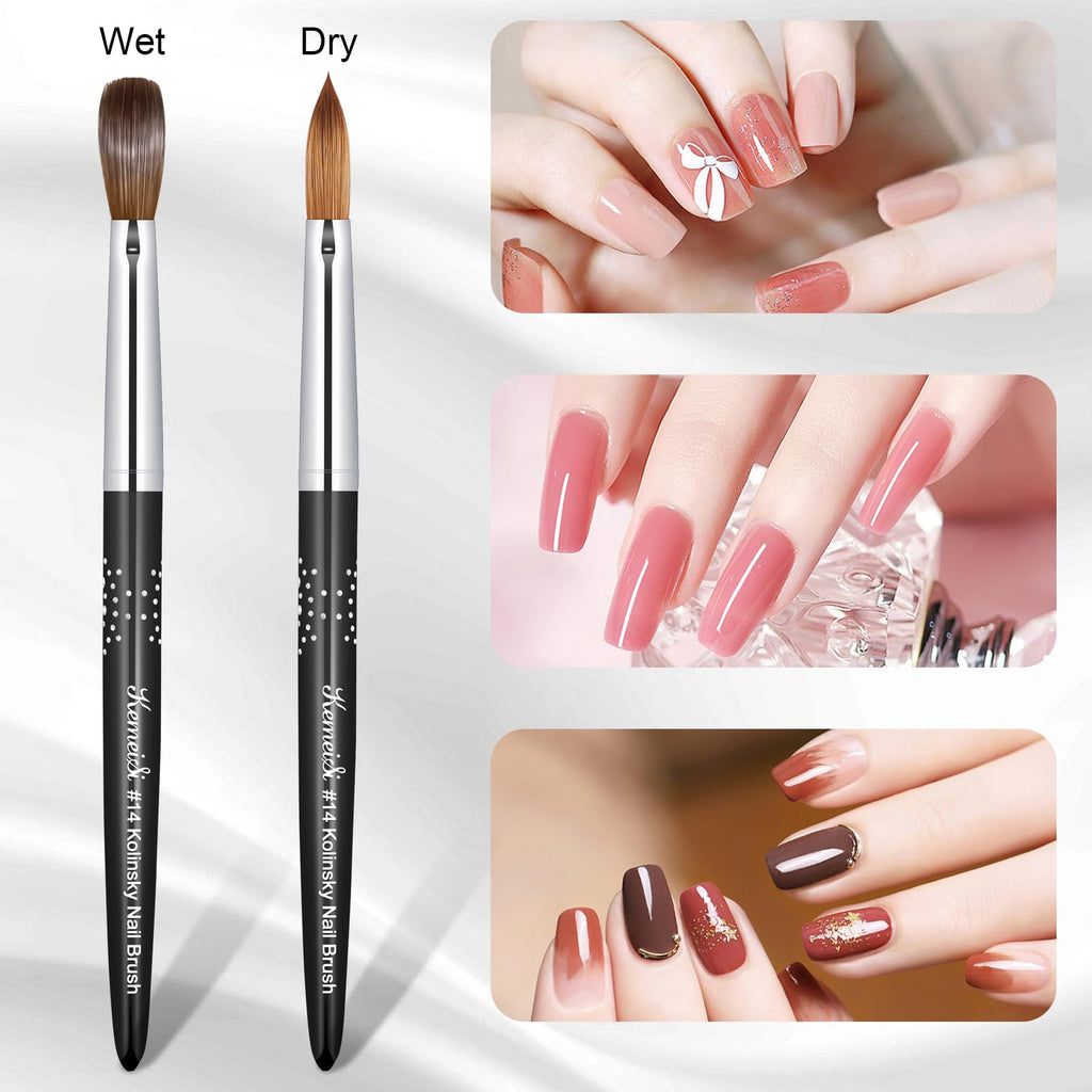 KEMEISI Acrylic Nail Brush Size #14, 100% Pure Kolinsky Nail Art Brushes for Acrylic Application, Sturdy Handle Oval Shaped Acrylic Powder Nail Design Tools for Professional Manicure DIY