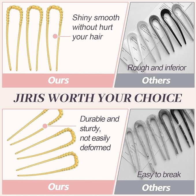 JIRIS 2PCS 5.5Inch French Hair Pins Large U-Shaped Pins for Women and Girls Fashion Metal Hair Pin French Twist Hair Pins for Buns, Updos,Stylish and Functional(set4-gold)