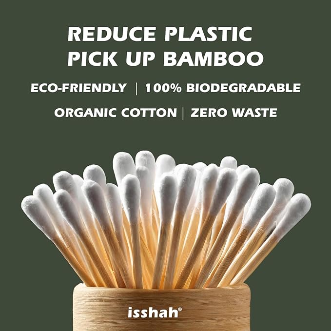 Isshah Natural Bamboo Cotton Swabs - Double Tips - 2000 Count