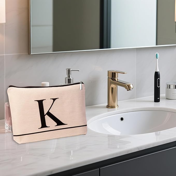 HDYHDY Letter A-Z Initial Personalized Makeup Bags, Birthday Gifts for Women, Monogrammed Gifts for Women Mom Sister Best Friend Bride Bridesmaid, Mothers Day, Christmas, Small Travel Cosmetic Bag (K)