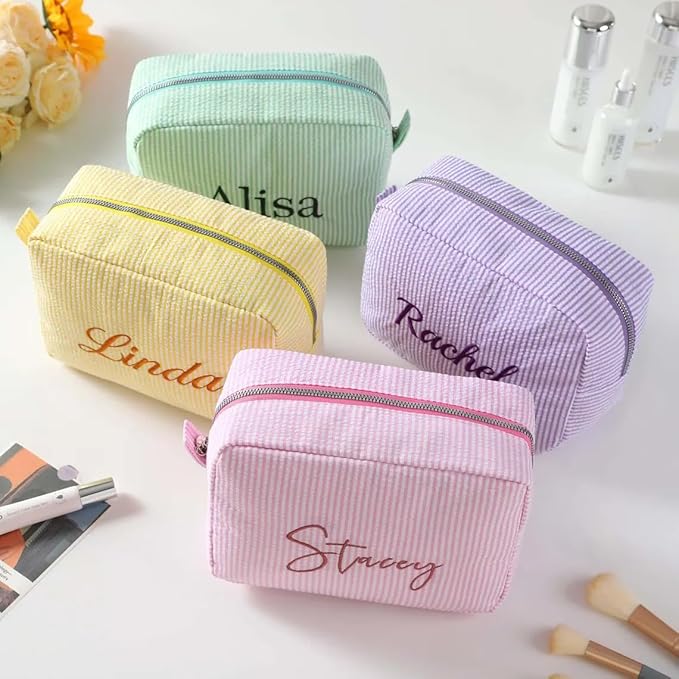 DayOfShe Personalized Name Makeup Bag for Bridesmaid Gifts,Custom Large Capacity Cosmetic Travel Toiletry Make Up Bags for Birthday Gifts,Personalized Gifts for Women Teen Girls