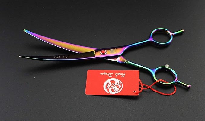 Purple Dragon 7" Dog Grooming Scissors Set with Rhinestone Accent - Rainbow