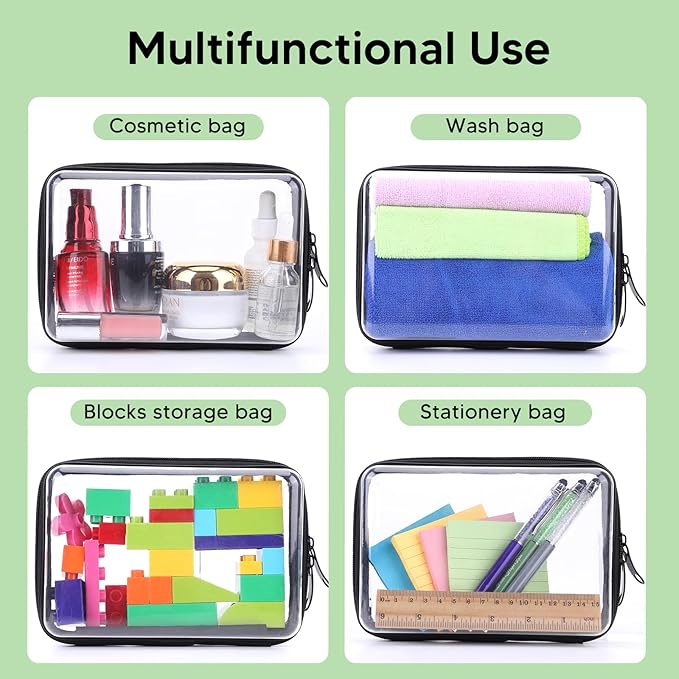 DEXLALA 2PCS Zippered Hard Pouch Double,Portable Waterproof Cosmetic Bag with Zipper,Toy Storage Organizer Bins,Hard Plastic Case,Clear Zipper Bags for Organizing,Pencil Case (7.5+7inch)
