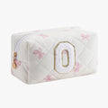 Gleyemor Personalized Initial Makeup Bag for Women, Cute Quilted Pink Floral Cotton Cosmetic Bag, Christmas Gifts for Her Mom Friend Sister Bridesmaid Teacher Women O